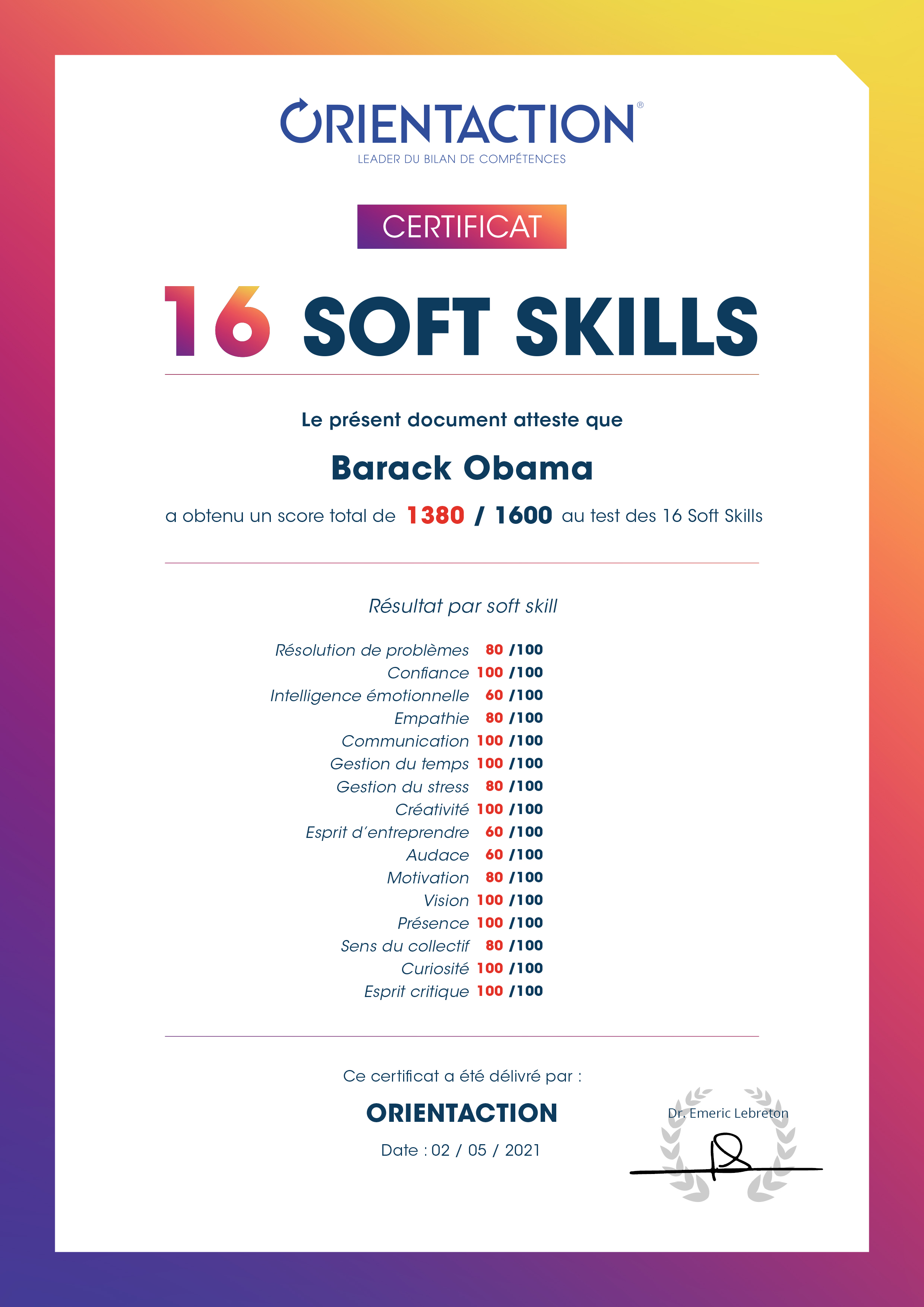 Certificat soft skills orientaction test gratuit